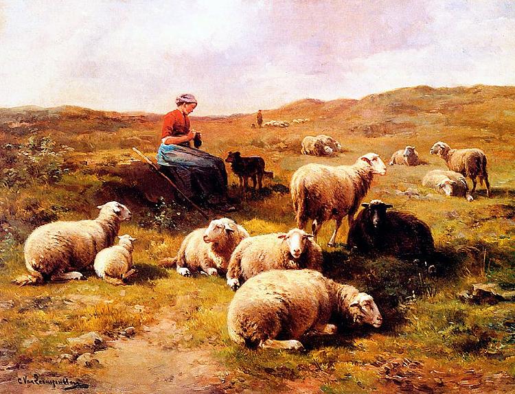 Cornelis Van Leemputten A shepherdess with her flock oil painting picture